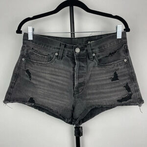 BLANK NYC Black Distressed Cut Off‎ Button Fly Denim Shorts
